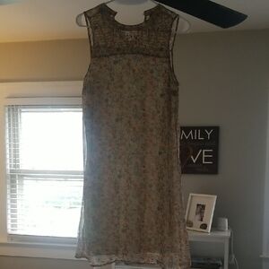 Massini Tan Sheath Midi Dress Crew Neck Sleeveless